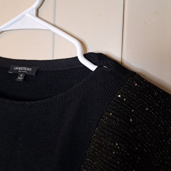 Lafayette 148 Half Metallic Sweater Silk Blend Front Knot Size S Black Gold - Picture 8 of 13
